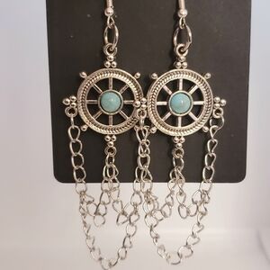 Handmade Boho Ship Wheel Chain Dangle Earrings